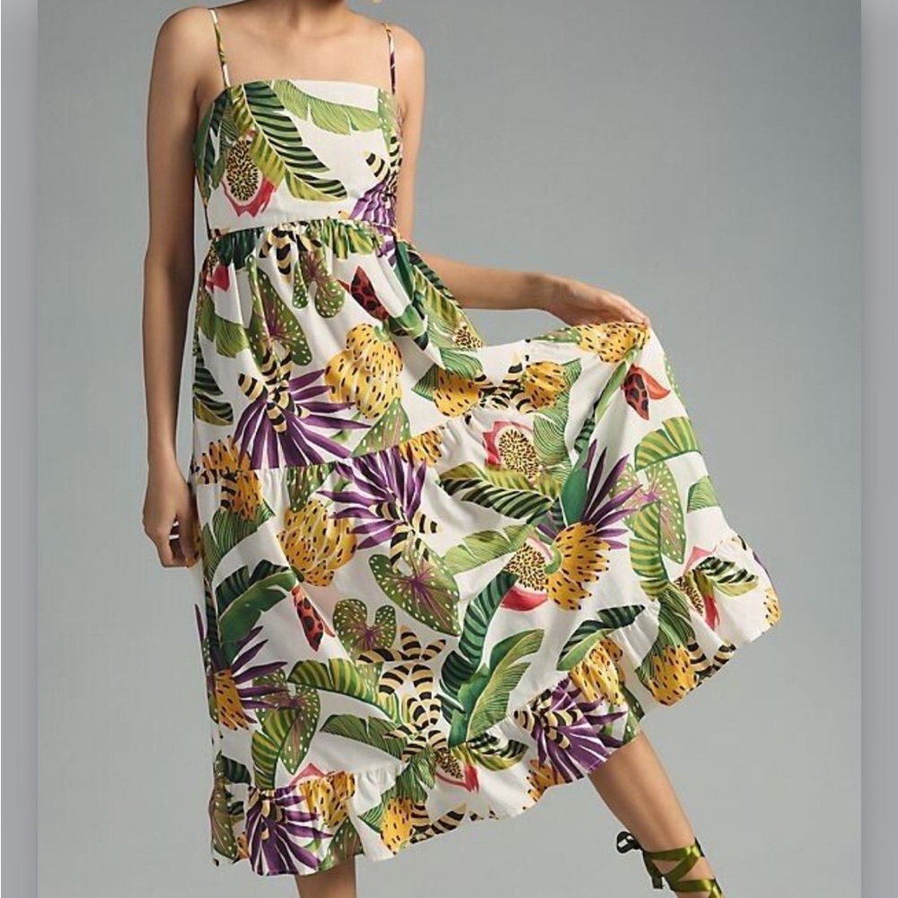 New FARM Rio Stripe Forest Maxi Dress